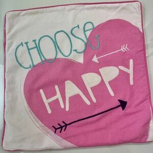 Pottery Barn Teen "Choose Happy" Heart Pillow Cover 18x18